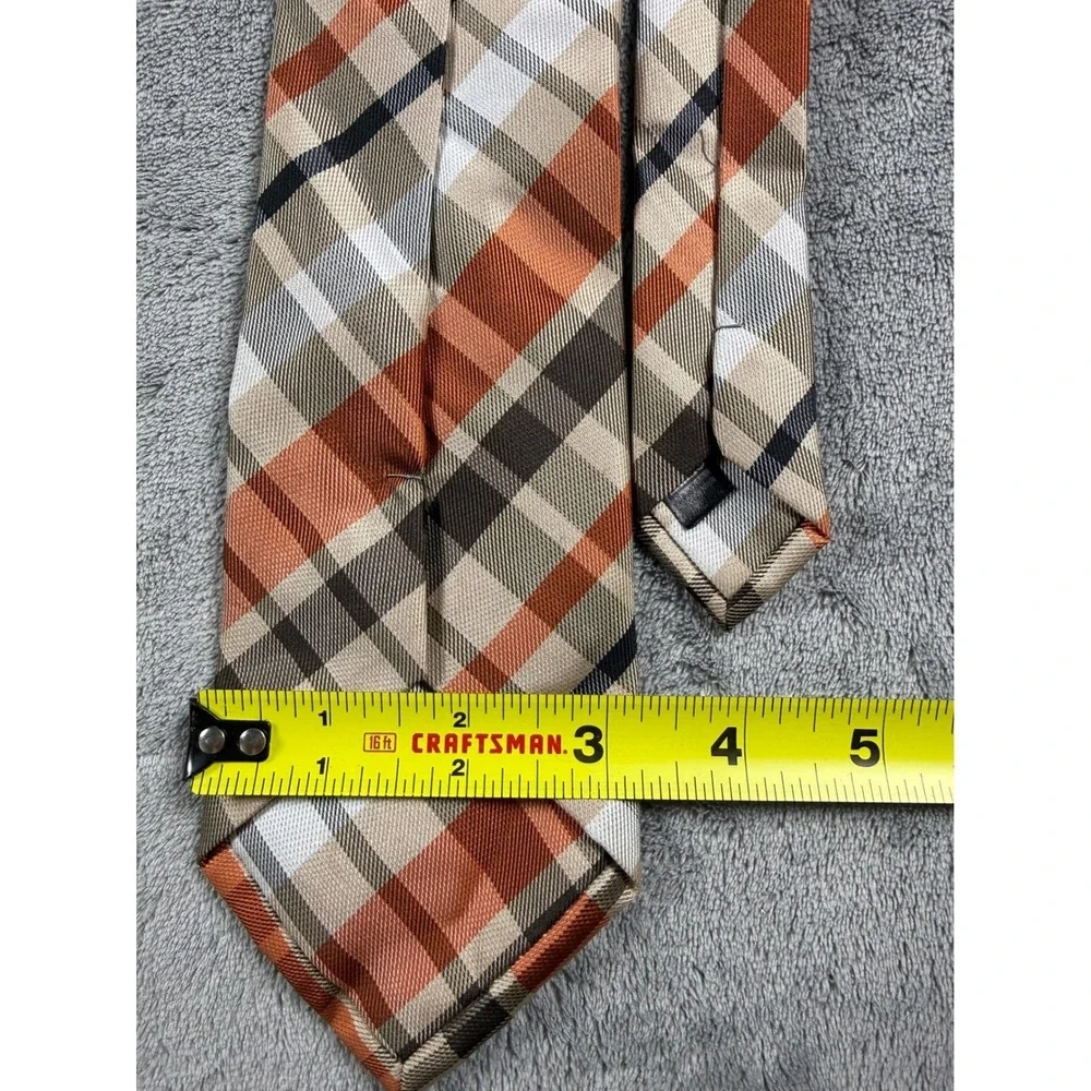 Uomo Venetto Mens Plaid Necktie Orange Tan Brown White Hand Made Classic Tie‎